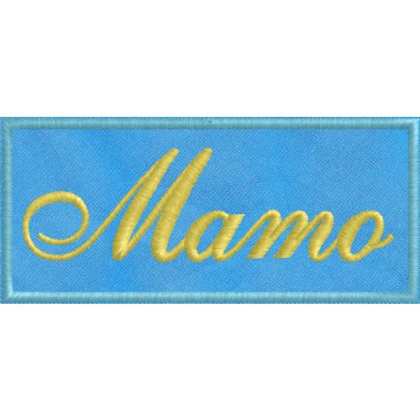 Patch ricamato con nome a piacere su base di tessuto blu