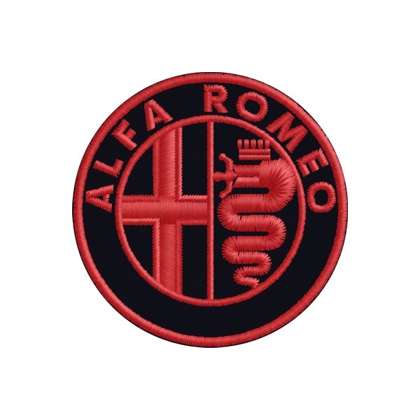 Patch ricamato con filato rosso Alfa monocolore su fondo nero Cod.20170510_A diam.5