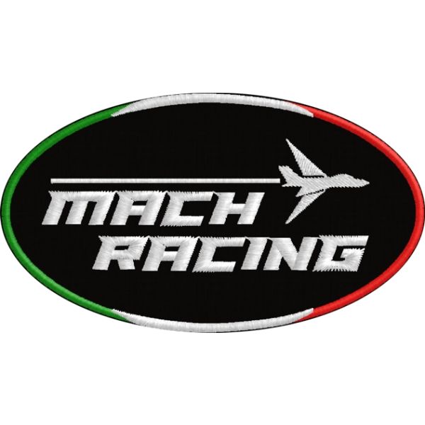 Patch ovale ricamato MACH RACING cm. 6 x 10 Cod.20170523_A
