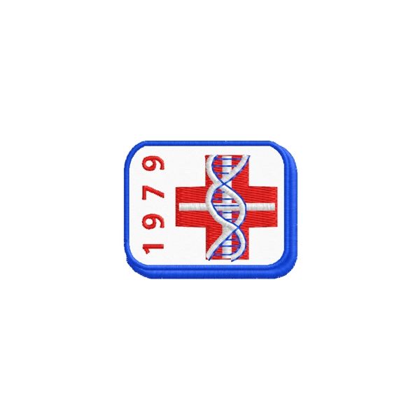 Patch ricamato rettang.cm. 3 x 4 ( Simbolo DNA croce rossa) cod. 20170525_A