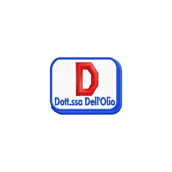 Patch ricamato rettang.cm. 3 x 4 ( Dott.ssa Dell Olio) cod. 20170525_B