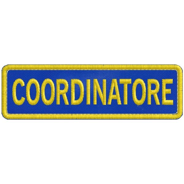 Patch ricamato su base cm. 10 scritta COORDINATORE SU BASE BLU