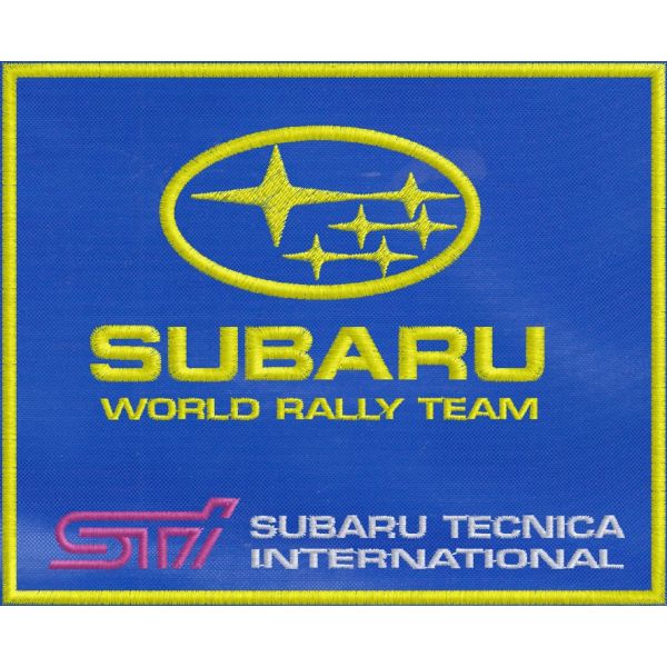 Patch rettangolare SUBARU RACING TEAM cm.15 x 12  su base di tessuto blu Cod.20170922_A