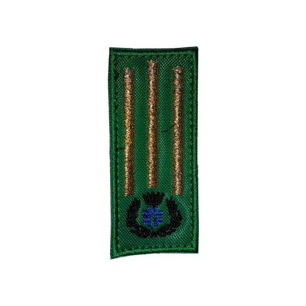 Mostrina ricamata cm.7 x 3 con logo e 3 righe, simbolo veterinario e fondo verde cod.2017NOR14