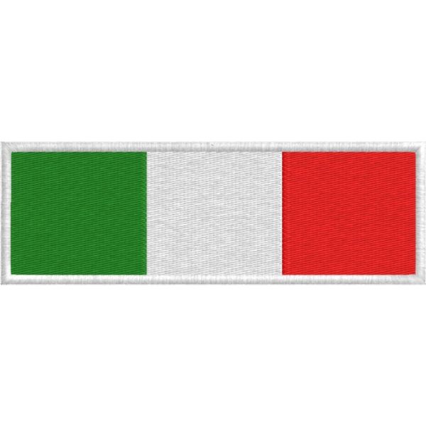 Patch ricamato Bandiera italiana lunga  cm. 11,5x4 Cod. 20171006_A bordo bianco