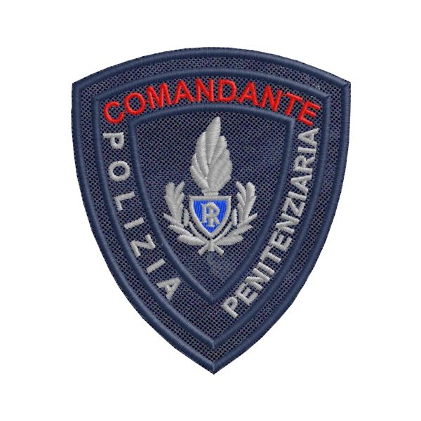 Patch ricamato COMANDANTE POLIZIA PENITENZIARIA, su base tessuto blu navy Cod.20171012_A