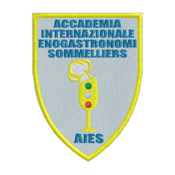 Scudetto ricamato Logo Accademia Internazionale Enogastronomi Sommelliers con 3 indicatori bianco _rosso_verde