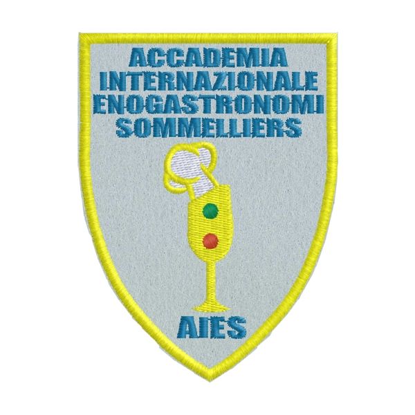 Scudetto ricamato Logo Accademia Internazionale Enogastronomi Sommelliers con 2 indicatori  rosso_verde. Cod.20171210_A