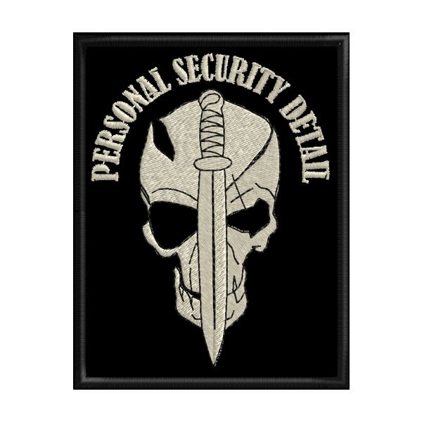Patch ricamato teschio PERSONAL SECURITY DETAIL cm. 8,5 x 6,5  Cod.20171218_A