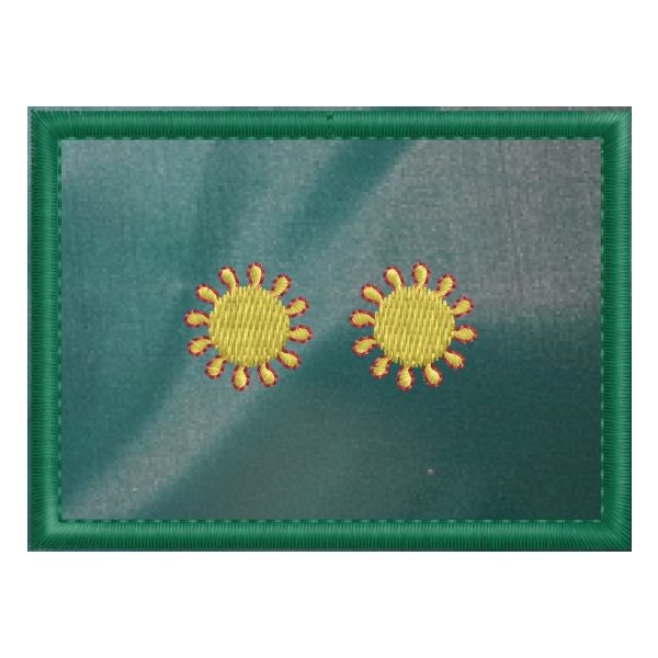Patch ricamato cm.7 x 5 con 2 stelle A 12 PUNTE bordo rosso e fondo verde cod.2017NOR02