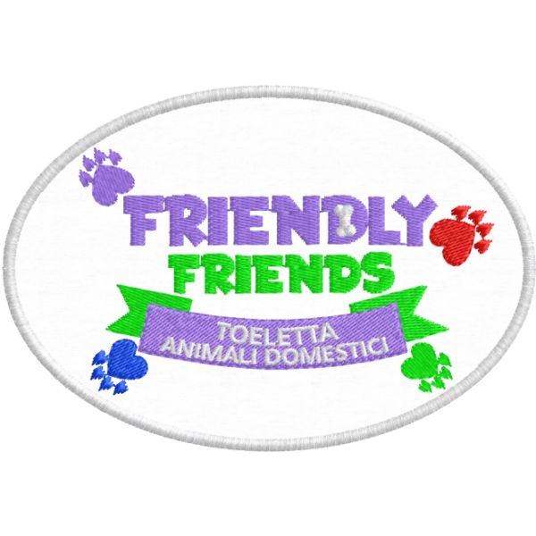 Patch ricamato ovale cm.11 x7.5 logo Friendly Friends toelettatura animali Cod.20180120_A