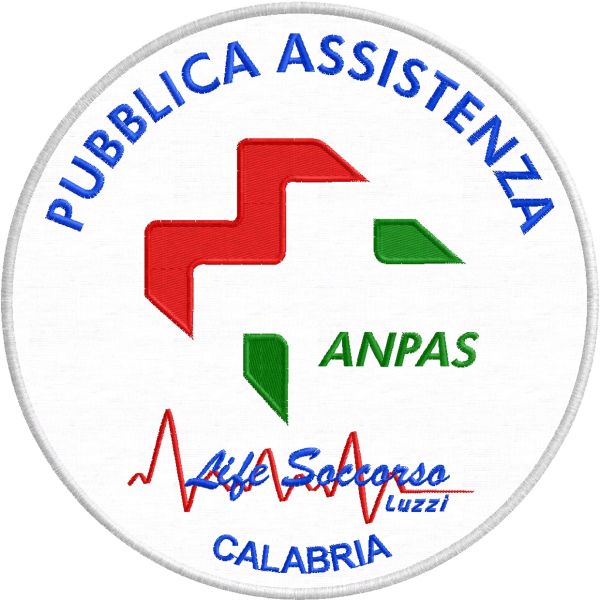 Patch ricamato logo ANPAS calabria life soccorso LUZZI diametro 215 mm. Cod.20180305_B