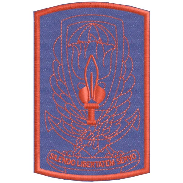Gladio ricamato monocolore su base BLU SILENDO LIBERTATEM SERVO Cod. 20180318_A-blu