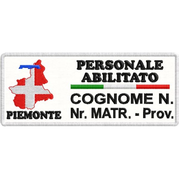 Patch ricamata PERSONALE ABILITATO reg. piemonte con nome personalizzato 