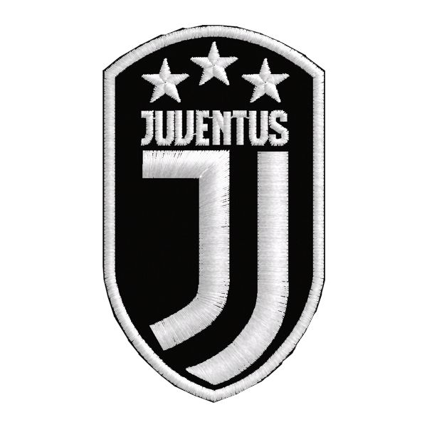 JUVENTUS patch ricamato logo 2018 misura cm. 9 x 5 su base nera FILO BIANCO