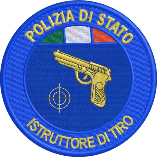 ISTRUTTORE DI TIRO Polizia di Stato ,patch ricamato su base tessuto bluRoyal