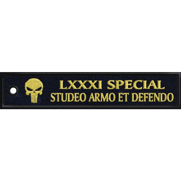 Patch ricamato su doppia faccia LXXXI SPECIAL ...STUDEO ARMO ET DEFENDO, ad uso portachiavi cod. 20180517_A