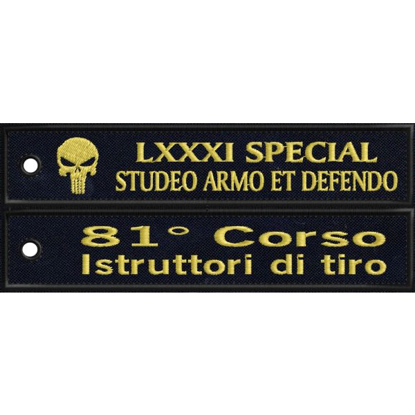 Patch ricamato su doppia faccia LXXXI SPECIAL ...STUDEO ARMO ET DEFENDO, ad uso portachiavi cod. 20180517_A
