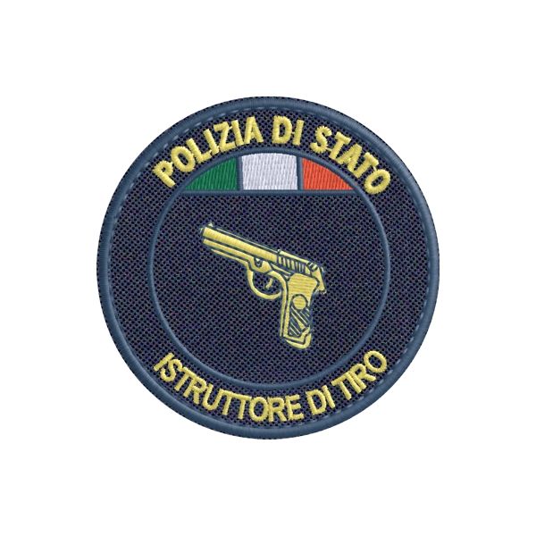 ISTRUTTORE DI TIRO Polizia di Stato ,patch ricamato diam. 65 mm. su base tessuto bluNAVY Cod.20180614_A