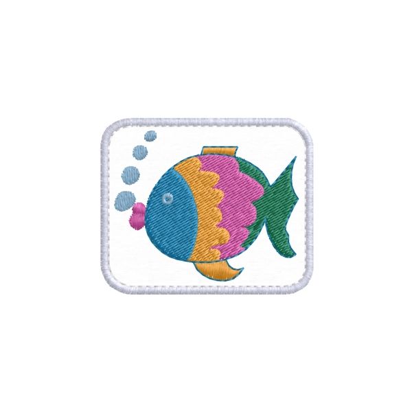 Pesciolino ricamato su base tessuto bianco - Mis. 52x41 mm. cod. 20180625_A