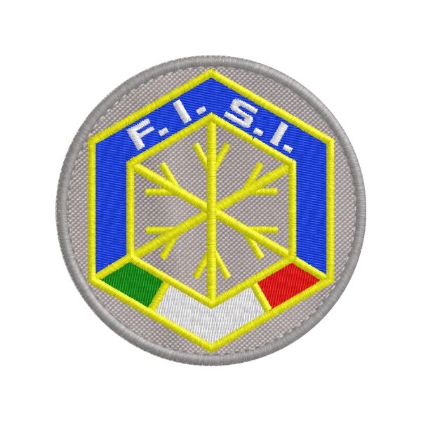 Patch  tonda  su base grigia diametro 75 mm. con  ESAGONALE FISI Cod. 20180705_A