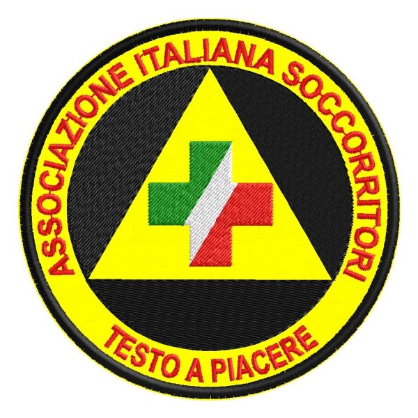 patch ricamato ASSOCIAZIONE ITALIANA SOCCORRITORI diam._cm. 9,2 csu base GIALLA