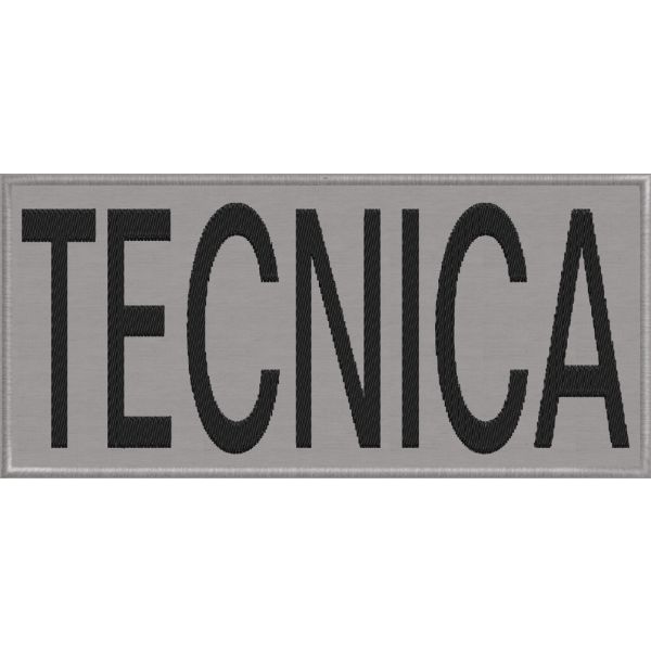 Patch ricamato cm. 17 x 8 scritta TECNICA   su base tessuto RIFRANGENTE