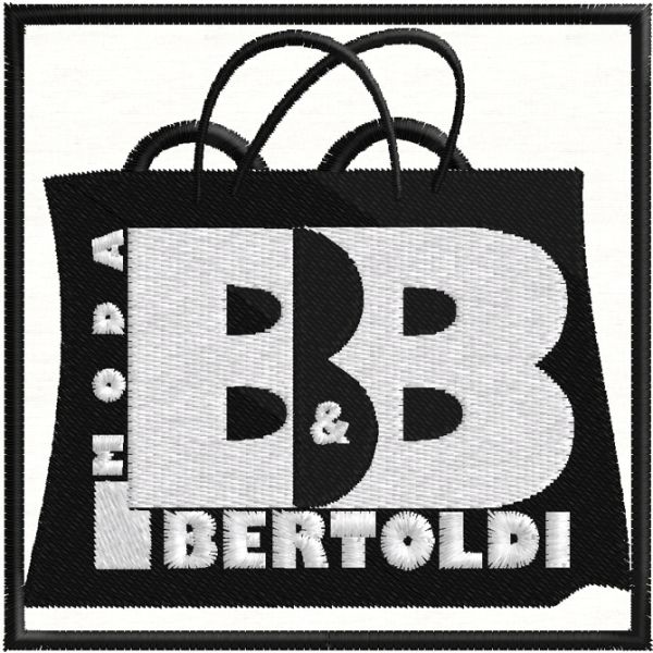 Patch ricamato logo BERTOLDI MODA, rettangolare mm. 82 per 82 di altezza Cod.20180910_A