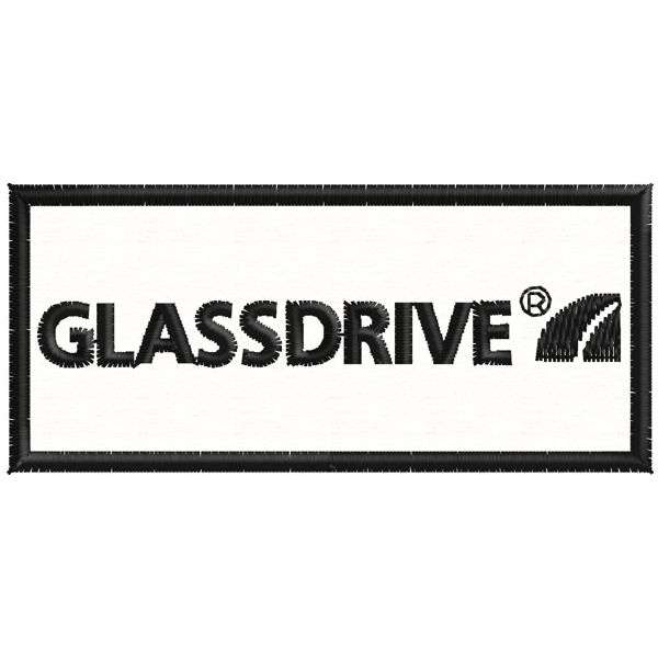 Patch ricamato rettangolare logo GLASS DRIVE mm. 70 per 30 di altezza Cod.20180913_A