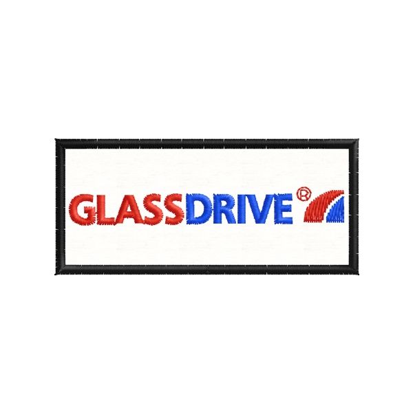 Patch ricamato A COLORI logo GLASS DRIVE mm. 70 per 30 di altezza Cod.20180913_B