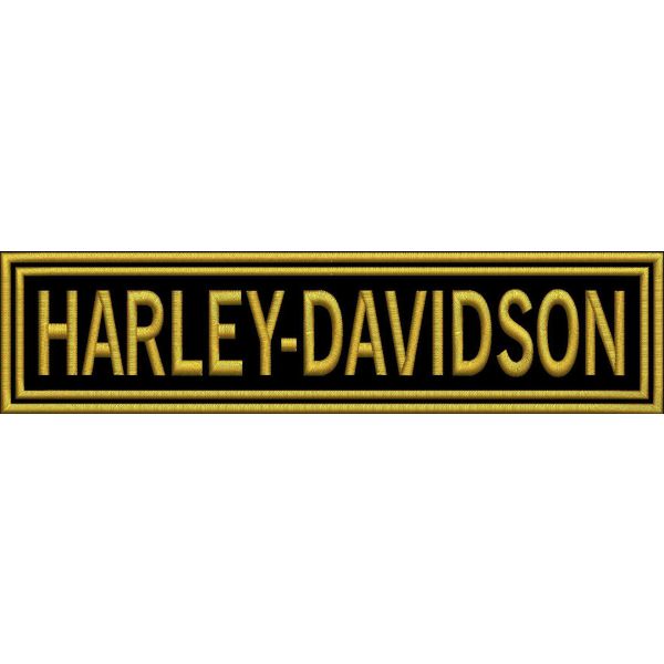 PATCH ricamata scritta HARLEY-DAVIDSON su base nera CON FILATO BIANCO E GRIGIO cm. 27 X 6,5 di lunghezza
