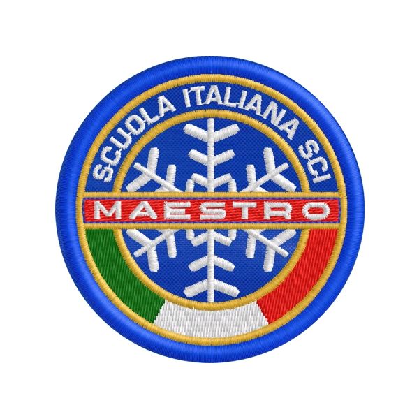 Patch ricamato su fondo BLU sci MAESTRO diametro-75- Cod. 20190305_A
