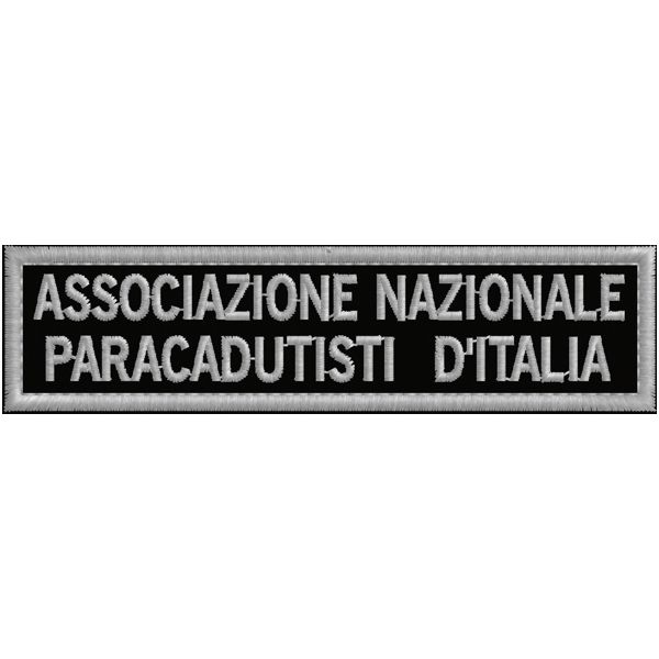 Patch ricamata Associazionale Nazionale Paracadutisti d' Italia Cm. 10x 2,5 su base nera