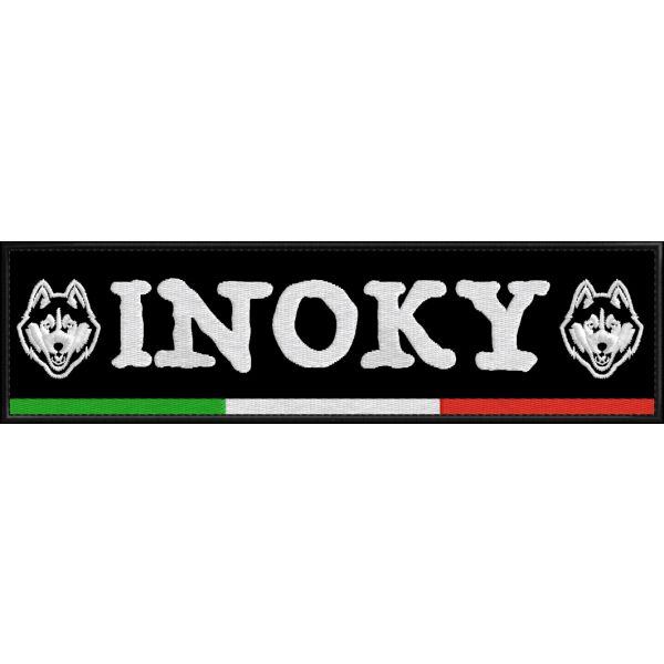 Patch ricamato cm.18x5 "INOKY" o un testo a piacere Cod.20190329_A