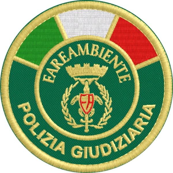 Patch ricamato su base Verde POLIZIA GIUDIZIARIA DI FAREAMBIENTE diam.8,0 cm  Cod.20190510_V