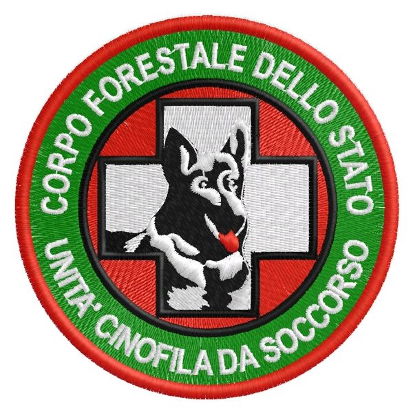 Riproduzione patch ricamata UNITA CINOFILA DI SOCCORSO CORPO FORESTALE Diam. 95 mm