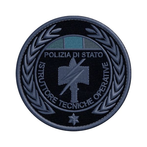 ISTRUTTORE TECNICHE OPERATIVE Polizia di Stato ,patch ricamato CON STELLA a bassa visibilita con tricolore su tessuto bluNAVY Cod.20190526_B