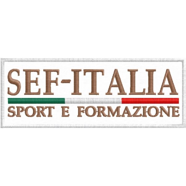 Patch ricamata solo scritta SEF-ITALIA Sport e Formazione cm.11 x 4 Cod.20190619_A
