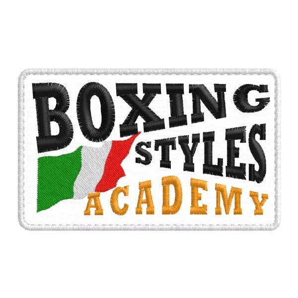 Patch ricamato BOXING STYLES ACADEMY base mm. 90 x 55 Cod. 20190925_A