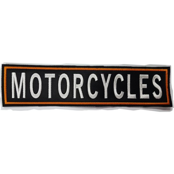 PATCH ricamata scritta MOTORCYCLES su base nera cm. 24X6 di lunghezza Cod.20191003_A