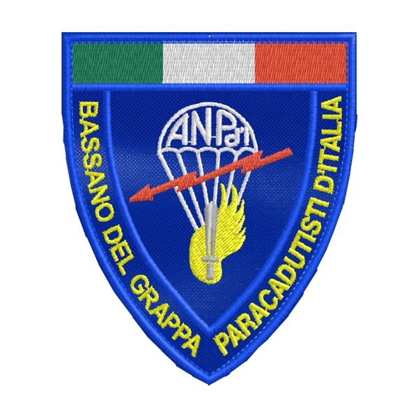 PATCH OMERALE ricamato PARACADUTISTI Bassano del Grappa su fondo blu royal  Cod. 20191018_A