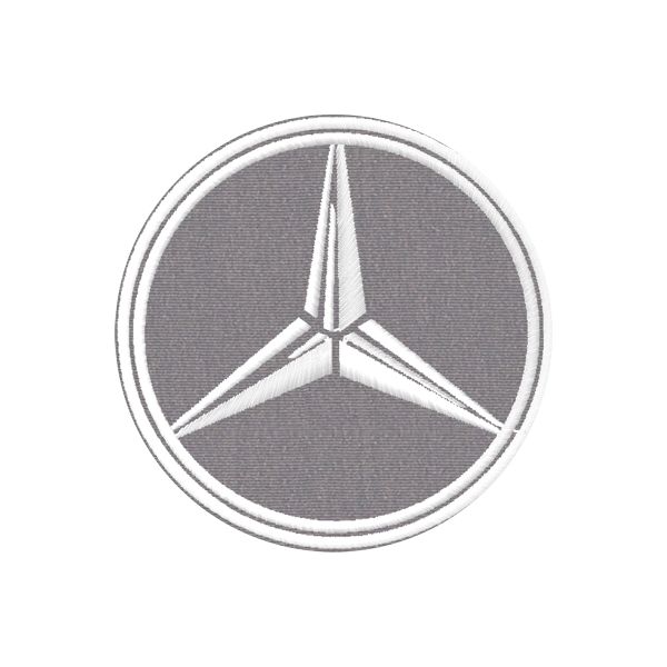 Patch ricamato su base grigia Logo Stemma MERCEDES BENZ  diam. 5cm con filo bianco