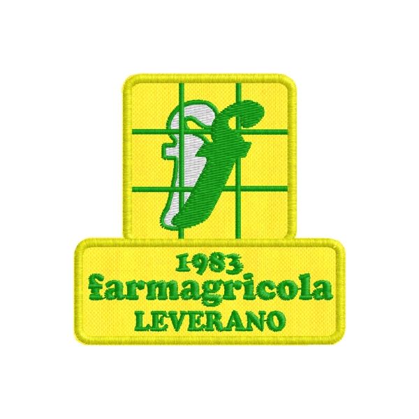 Patch ricamato su base gialla Logo Farmagricola LEVERANO MM. 65 per 65 di altezza Cod.20191204_A