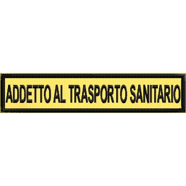 Stemma RICAMATO SU BASE GIALLA, (ADDETTO AL TRASPORTO SANITARIO) su base cm.12