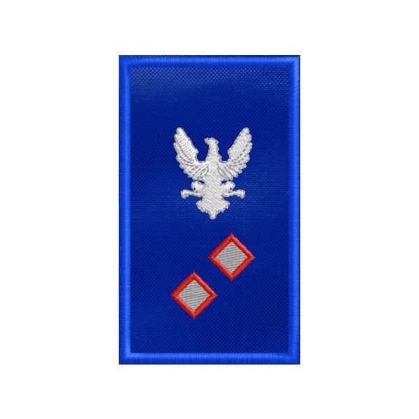 PATCH ricamato GUV su fondo blu royal cm. 7.5 x 4.5 con ricamo 2-ROMBI bordo rosso cod.2019GUV1302
