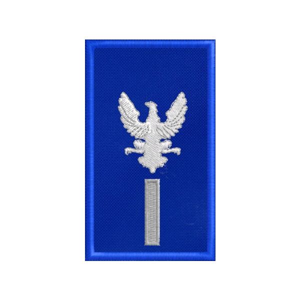 PATCH ricamato GUV su fondo blu royal cm. 7.5 x 4.5 con ricamo BARRA SOTTILE bordo grigio cod.2019GUV1401