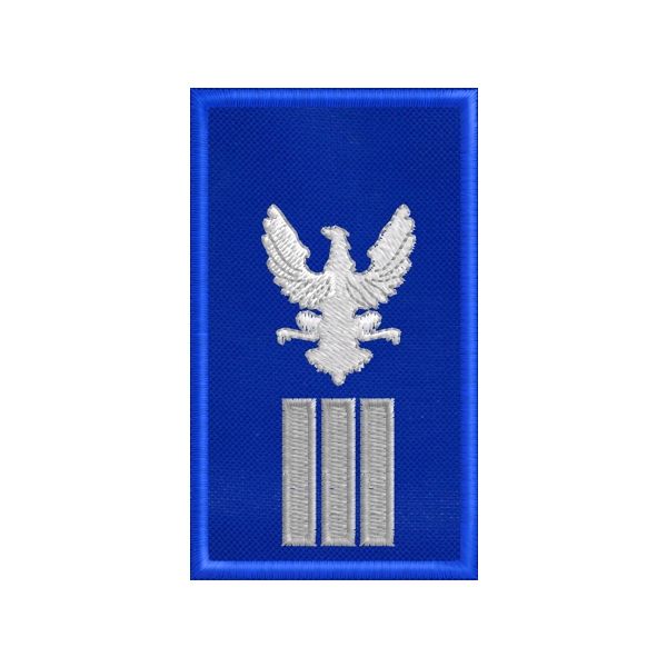 PATCH ricamato GUV su fondo blu royal cm. 7.5 x 4.5 con ricamo 3 BARRE SOTTILI bordo grigio cod.2019GUV1403