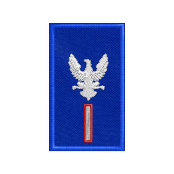 PATCH ricamato GUV su fondo blu royal cm. 7.5 x 4.5 con ricamo BARRA SOTTILE bordo ROSSO cod.2019GUV1501