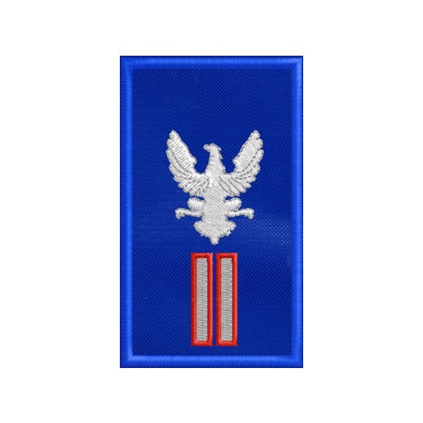 PATCH ricamato GUV su fondo blu royal cm. 7.5 x 4.5 con ricamo 3 BARRE SOTTILI bordo ROSSO cod.2019GUV1503