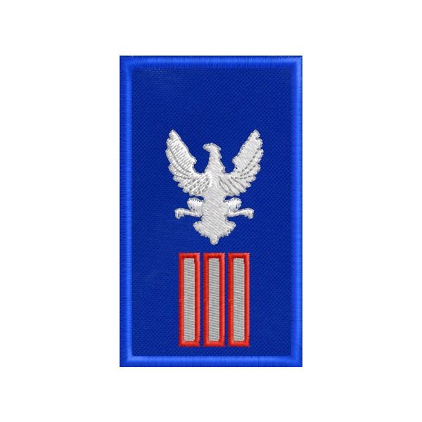 PATCH ricamato GUV su fondo blu royal cm. 7.5 x 4.5 con ricamo 3 BARRE SOTTILI bordo ROSSO cod.2019GUV1503